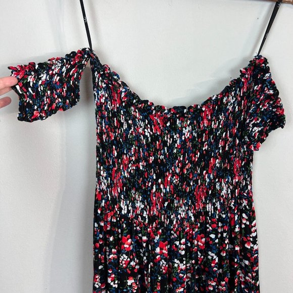 Lulu's Maxi Dress XL Black Floral Off the Shoulder Maxi Side Slits Romantic New - Picture 2 of 15